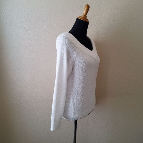 Hello Nite Plush Pullover Cozy Super Soft V-Neck Sweater XS White New - Picture 4 of 7